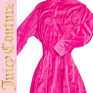 Juicy Couture Pink Rhinestone Logo Velour Robe- Pink Yarrow
